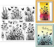 GLOBLELAND Flowers Grass Reeds Clear Stamps for DIY Scrapbooking Wildflowers Silicone Stamp Seals 5.9x5.9inch Transparent Stamps for Cards Making Journal Decoration