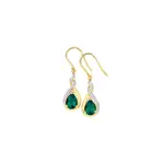 9ct Gold, Created Emerald & Diamond Drop Earrings in Green