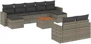 vidaXL Modular Garden Sofa Set - Grey 10-Piece Poly Rattan Patio Furniture with Cushions and Storage