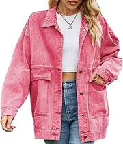[Zontroldy] Oversized Denim Jakcet for Women Classic Lapel Long Sleeve Denim Jean Shakcet Jacket with Pockets