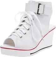 [OCHENTA] Women's Canvas High-Heeled Platform Wedge Fashion Sneaker Pump Shoes