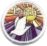 "Faith" Patch with White Dove- Religious - Faith - Church - Christian Iron On Embroidered Patch
