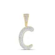 10K Two-tone Gold Mens Round Diamond C Initial Letter Charm Pendant 5/8 Cttw