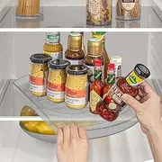 Square Lazy Susan Organizer for Refrigerator, 16.5'' Fridge Organizers and Storage, Slide and 360° Rotate Rectangle Turntable for Fridge, Cabinet, Pantry, Kitchen Countertop (Clear A)