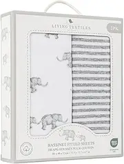 Living Textiles 2pk Jersey Bassinet Fitted Sheet - Watercolour Elephant Design, Premium Fabric for Baby's Best Comfort, Super Soft Cotton, Sheet for Bedside Bassinets, Cradles, Secure Fit