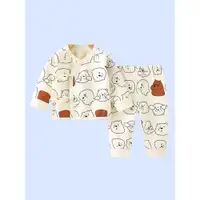 在飛比找ETMall東森購物網優惠-四季款嬰幼兒a類純棉套裝0-3個月新生兒男女寶寶春秋長袖系帶