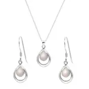 Mother of Pearl Earrings 925 Sterling Silver Necklace Teardrop Set - Silverly
