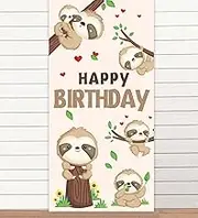 Cartoon Sloth Banner Backdrop Background Photo Booth Props Flag Cute Adorable Animal Folivora Jungle Theme Decor for Safari Wild One 1st Birthday Party Baby Shower Favors Supplies Decorations