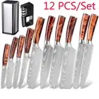 Red Kitchen Knife Set Japanes Stainless Steel Damascus Style Cleaver Chef Knives