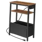 Small Narrow Side Table, Skinny End Table with Charging Station, Extra Slim
