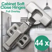 44 x Soft Close Cabinet Door Hinges Full Overlay Clip on Cupboard Hydraulic