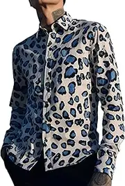 [HanzhuoLG] Leopard Print Shirt Fashion Retro Leopard Printed Long Sleeve Shirts for Men Color3 Large