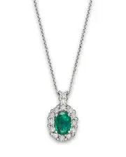 Emerald and Diamond Oval Pendant in 14K White Gold