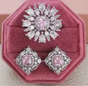 Sterling silver S925 Snowflake Flower Earrings Ring Set Adjustable CZ Jewelry