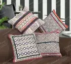 Set of 4 Handmade 18"x18" Block Printed Cotton Throw Pillow Set, Christmas Gift
