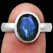 Premium Quality Faceted Blue Labradorite 925 Silver Ring s.8 Jewelry R-1007