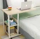 60cm Sofa Bed Side Table Laptop Desk with Shelves & Wheels Supreme (Beige/White)