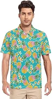 [ZZXXB] Pineapples Hibiscus Floral Men's Polo Shirts Short Sleeve Quick Dry Athletic Outdoor Sports Golf Shirts S-XXL