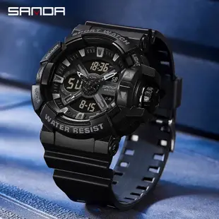 2023 SANDA 3128 男士手錶雙顯示 LED 數字手錶豪華軍用石英手錶