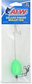 AFW Deluxe Finger Mullet Rig – 80 lb Clear Mono Line, 2/0 Split Treble Hook, Pear Float & Wire Leader – Surf Fishing Rig for Bluefish & Drum