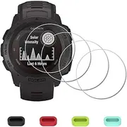 [4 Pack] Screen Protector for Garmin Instinct Solar Tactical/Instinct Tactical/Instinct Watch + Silicone Anti-dust Plugs, Tempered Glass Anti-Scratch Bubble-Free