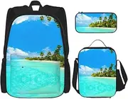 [vacsAX] Schoolbag Combination - Fashionable and Lightweight School Bag Set for Girls School Bag Sets Oil Painting Paris Eiffel Tower, Island With Sandy Beach and Palm Tree, One Size