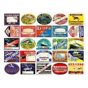 LUGGAGE STICKERS, 1 Sheet, 25 MINIATURE Hotel Label Baggage Tag REPRODUCTIONS