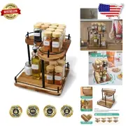 Space-Saving 11.8 Inch Acacia Spice Organizer - Stylish Rotating Countertop Rack