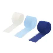 3 Rolls Chiffon Ribbon 1-1/2" 10Yard Deep Navy/Light Blue/Cream