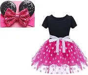 Red/Hot Pink Polka Birthday Outfit & Mouse Ears Headwrap for Infant & Baby Girls