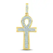 L U DIAMONDS 10K Yellow Gold Mens Diamond Ankh Cross Charm Pendant 1/3 CT