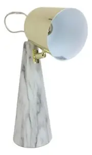 Ceramic Contemporary Cone Task Table Lamp Faux Carrara Marble Base Gold Shade