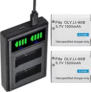 2 Packs Li-90B Batteries Dual Charger with Type C Port for Olympus Tough TG-1 TG-2 TG-3 TG-4 TG5 TG6 SH50 iHS Ricoh GR III Camera
