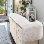 White Fur Table Runner Short, 12'' x 48'' Fluffy Dresser Runners Cover Top fo...