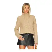 Vince Wool Cashmere Cable Knit Turtle Neck Pullover Sweater Camel Tan Large NWT