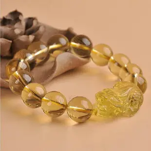開光 天然黃水晶貔貅手鏈 天然黃水晶皮丘手串 黃水晶手鏈