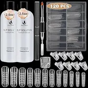 MAGIC ARMOR Slip Solution Poly Nail Gel Kit for Poly Nail Extension Anti-stick Solution Liquid With Dual-Ended Gel Nail Brush Tip 8pcs Nail Clips Crystal Cup for Nail Art Kit