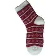 Yaktrax Aloe Cabin Kids Socks Christmas Winter Unisex Warm And Toasty Red/White
