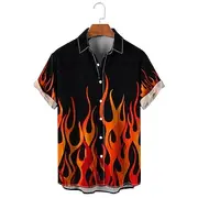 Men's Color Block Abstract Flame Shirt Button Up Shirt Short Sleeve Hawaiian Casual Vacation Daily Wear Weekend Spring Summer Turndown Print Button-Down White