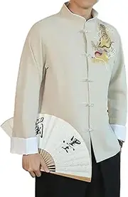 [Aoleaky] Chinoiserie Traditional Chinese Hanfu Tang Suit Dragon Embroidery Shirt Loose for Men Clothing Vintage Long Sleeve