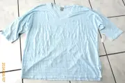 NWT CHICOS 100% LINEN Tee Shirt Top Blue White STRIPE PULLOVER SZ 2 / L $69 G307
