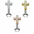 CZ Cross Top Lip Labret Conch Tragus Helix Daith Ear Cartilage Studs Piercing