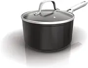 Ninja ZEROSTICK Essentials Cookware 16cm Saucepan with Glass Lid, Non-Stick, Long Lasting Forged Aluminium Saucepan, Induction Compatible, Oven Safe to 260°C, Black C10216UK
