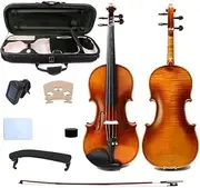 YoungMonic 4/4 Handmade Scale Superior Electric Violin with Fashioned From Tiger Flame Maple and Ebony Parts Comes Complete with Case and Bow (Flame Maple Big Pattern)