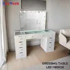 WHITE GLASS TOP MAKE-UP DRESSER TABLE WITH LED MIRROR WITH DRAWER KLDS11-A
