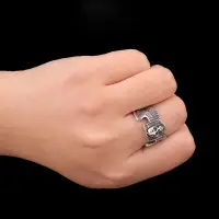 在飛比找蝦皮購物優惠-千葉骷髏泰銀開口戒指潮男時尚個性復古嘻哈銀指環食指戒手工飾品