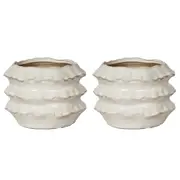 2PK Belle Frilly Ceramic Planter Indoor Plant Container/Holder Medium 17cm White