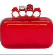 Alexander McQueen Skull Four-Ring Clear Lucite Box Clutch in Red- BRAND NEW