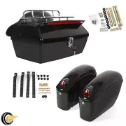 Motorcycle Hard Saddle Bags +Tour Pack Trunk W/ Tail Light For Harley Yamaha