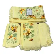 Vintage Cannon MCM Retro Yellow Butterfly Floral Fringe Bath Towel Set 20 PC NEW